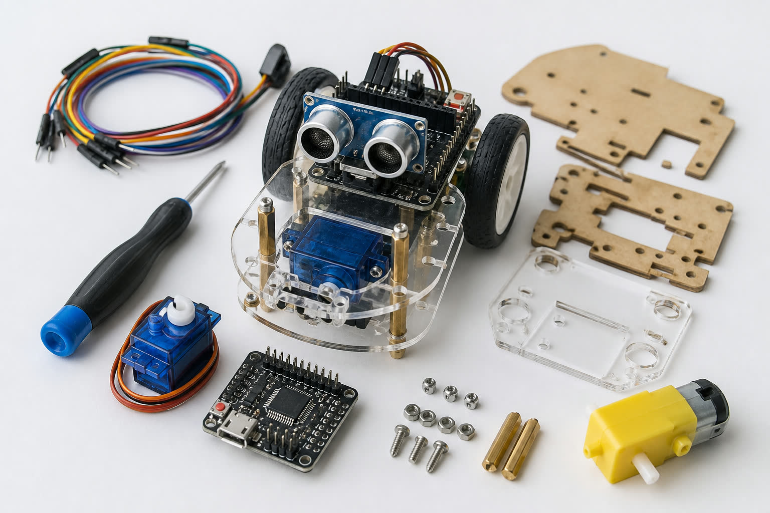 Students building with customized robotic kits